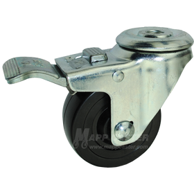 3" x 1-1/4" Hard Rubber Wheel Hollow Kingpin Brake Caster - 300 Lbs Capacity