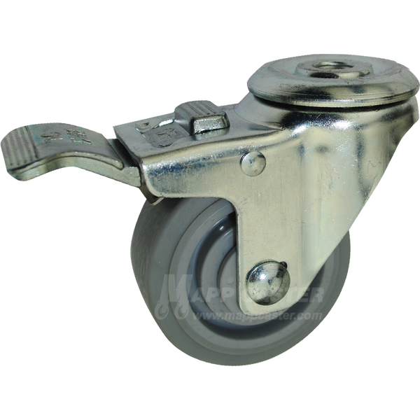 3" x 1-1/4" Thermoplastic Rubber Wheel Hollow Kingpin Caster with Total Lock Brake- 180 Lbs Capacity