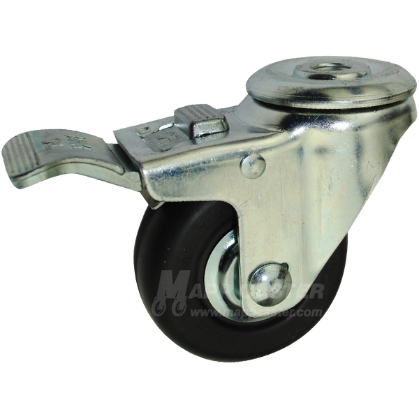 3" x 1-1/4" Neoprene Wheel Hollow Kingpin Caster with Total Lock Brake - 200 Lbs Capacity