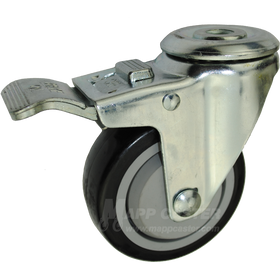 3-1/2" x 1-1/4" Polyurethane Wheel Hollow Kingpin Swivel Caster with Total Locking Brake - 300 Lbs Capacity