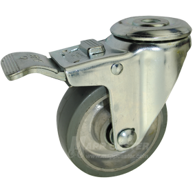 3-1/2" x 1-1/4" Thermoplastic Rubber on Aluminum Wheel Hollow Kingpin Swivel Caster with Total Locking Brake - 225 Lbs Capacity