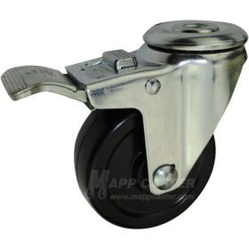 3-1/2" x 1-1/4" Soft Rubber Wheel Hollow Kingpin Swivel Caster with Total Locking Brake - 200 Lbs Capacity