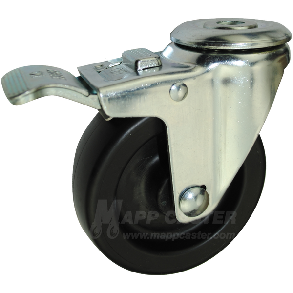 4" x 1-1/4" Heavy Duty Plastic Hollow Kingpin Swivel Caster with Total Locking Brake - 350 Lbs. Capacity