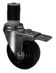 4" x 1-1/4" Hard Rubber with Swivel Caster with Brake - Select Expanding Stem Size - 300 Lbs Capacity