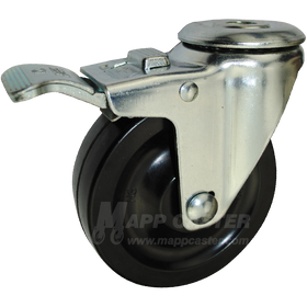 4" x 1-1/4" Soft Rubber Wheel Hollowkingpin Caster with Total Locking Brake - 220 Lbs Capacity