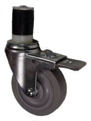4" x 1-1/4" Thermoplastic Rubber Wheel Swivel Caster with Brake - Select Expanding Stem Size - 240 Lbs Capacity