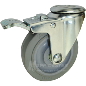 4" x 1-1/4" Thermoplastic Rubber Wheel Hollow Kingpin Caster with Total Lock Brake- 240 Lbs Capacity