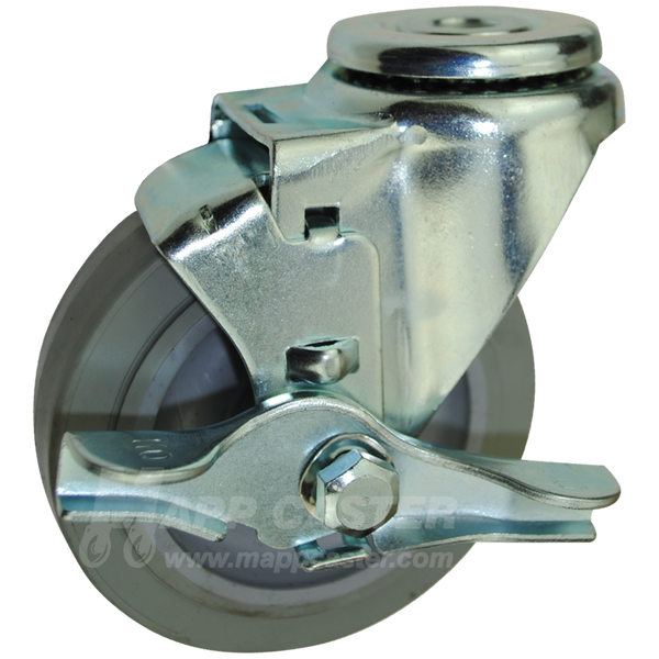 4" x 1-1/4" Thermoplastic Rubber Wheel Hollow Kingpin Brake Caster - 320 lbs Capacity