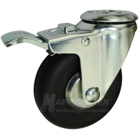 4" x 1-1/4" Neoprene Wheel Hollow Kingpin Caster with Total Lock Brake - 200 Lbs Capacity