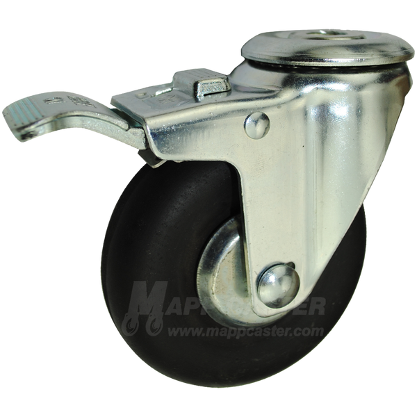 4" x 1-1/4" Neoprene Wheel Hollow Kingpin Caster with Total Lock Brake - 200 Lbs Capacity