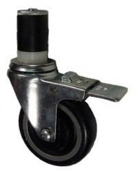 4" x 1-1/4" Polyurethane Wheel Swivel Caster with Ball Bearings Hollow Kingpin and Total Lock Brake - Select Expanding Stem Size - 300 Lbs Capacity