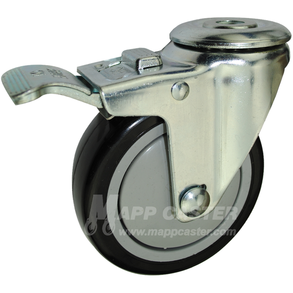 4" x 1-1/4" Polyurethane Wheel Hollow Kingpin Caster with Total Lock Brake - 350 Lbs Capacity