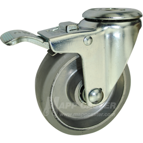 4" x 1-1/4" Rubber on Aluminum Wheel Hollow Kingpin Caster with Total Lock Brake- 250 Lbs Capacity