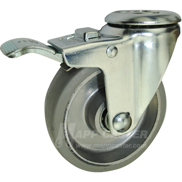 4" x 1-1/4" Rubber on Aluminum Wheel Hollow Kingpin Caster with Total Lock Brake- 250 Lbs Capacity