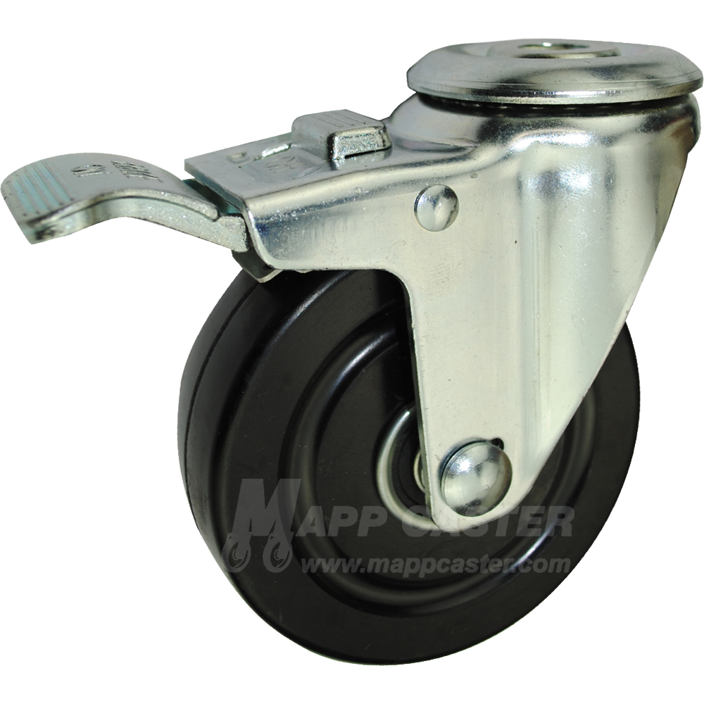 4" x 11/4" Soft Rubber Ball Bearing Wheel Hollowkingpin Caster with T