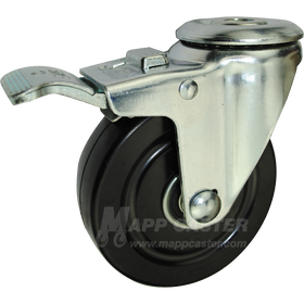 4" x 1-1/4" Hard Rubber Ball Bearing Wheel Hollowkingpin Caster with Total Lock Brake - 300 Lbs Capacity