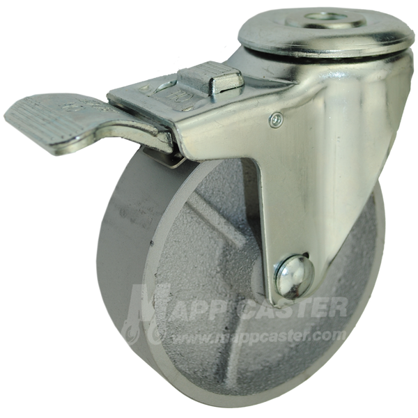 4" x 1-1/4" Steel Wheel Hollow Kingpin Swivel Total Locking Brake Caster - 350 Lbs Capacity