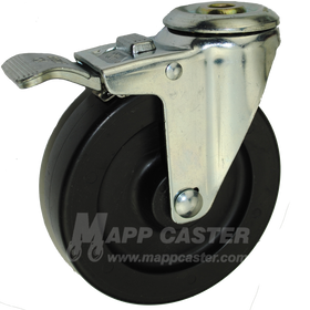 5" x 1-1/4" Heavy Duty Plastic Hollow Kingpin Swivel Caster with Total Locking Brake - 350 Lbs. Capacity