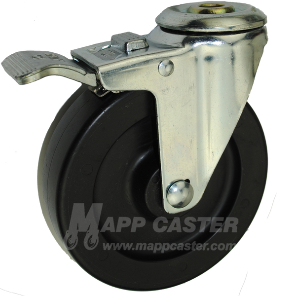 5" x 1-1/4" Heavy Duty Plastic Hollow Kingpin Swivel Caster with Total Locking Brake - 350 Lbs. Capacity