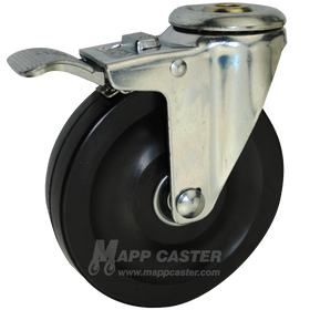5" x 1-1/4" Hard Rubber Ball Bearing Wheel Hollow Swivel kingpin Caster with Total Locking Brake - 300 Lbs Capacity