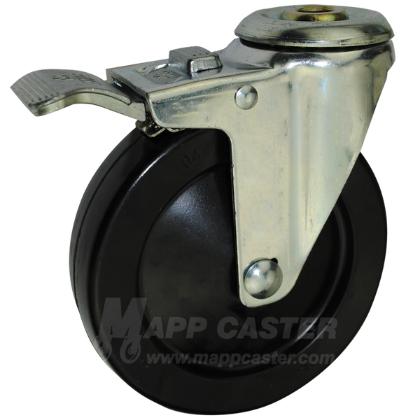 5" x 1-1/4" Soft Rubber Wheel Hollow kingpin Swivel Caster with Total Lock Brake- 250 Lbs Capacity