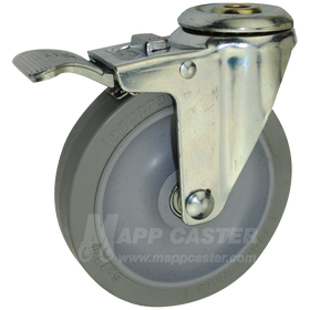 5" x 1-1/4" Thermoplastic Rubber Wheel Hollow Kingpin Caster with Total Lock Brake- 250 Lbs Capacity