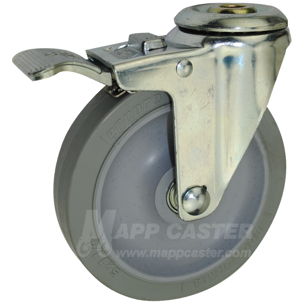 5" x 1-1/4" Thermoplastic Rubber Wheel Hollow Kingpin Caster with Total Lock Brake- 250 Lbs Capacity