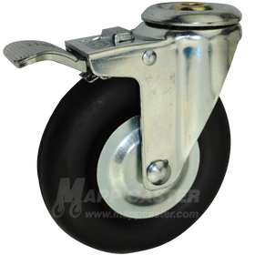 5" x 1-1/4" Neoprene Rubber Wheel Hollow Kingpin Swivel Caster with Total Lock Brake - 200 Lbs Capacity