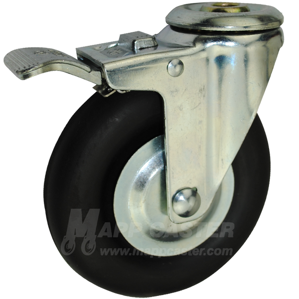 5" x 1-1/4" Neoprene Rubber Wheel Hollow Kingpin Swivel Caster with Total Lock Brake - 200 Lbs Capacity