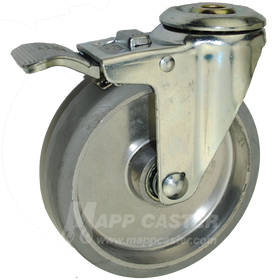 5" x 1-1/4" Rubber on Aluminum Wheel Hollow Kingpin Caster with Total Lock Brake- 275 Lbs Capacity