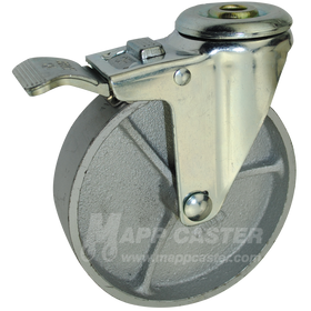 5" x 1-1/4" Steel Wheel Hollow Kingpin Swivel Total Locking Brake Caster - 350 Lbs Capacity