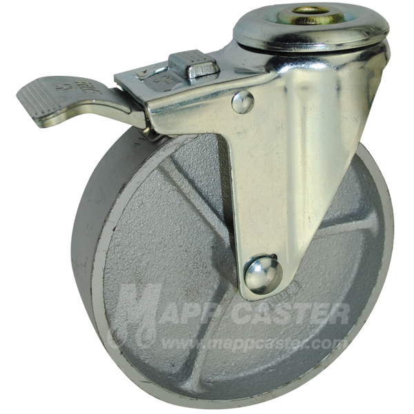 5" x 1-1/4" Steel Wheel Hollow Kingpin Swivel Total Locking Brake Caster - 350 Lbs Capacity