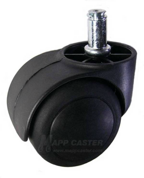 55mm (2.16") Euro-Style Floor Protective Twin Wheel Caster with 7/16" Grip Ring Stem - 75 Lbs Capacity