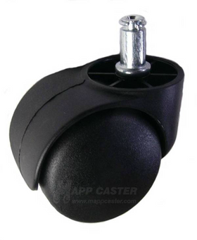 55mm (2.16") Euro-Style Carpet Twin Wheel Caster with 7/16" Grip Ring Stem - 75 Lbs Capacity