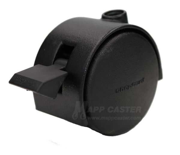 2" (50mm) Pacer Carpet Twin Wheel Caster with Flat Black Finish & Brake - Select Stem Type (Made in USA)