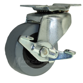 2" x 1" Gray Thermoplastic Rubber Wheel Swivel Caster With Brake - Part #8PRE20113ZNTPRB