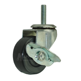 2" x 1"Soft Rubber Wheel Swivel Caster With Brake and 5/16" Threaded Stem - Part #:8PRE205073RB-5/16