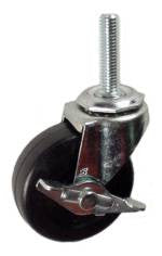 2-1/2" x 13/16" Soft Rubber Wheel Swivel Brake Caster with 3/8" Thread Stem - 80 Lbs Capacity