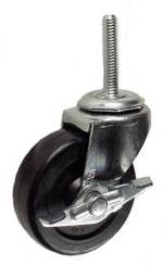 2-1/2" x 13/16" Soft Rubber Wheel Swivel Brake Caster with 5/16" Threaded Stem - 80 Lbs Capacity