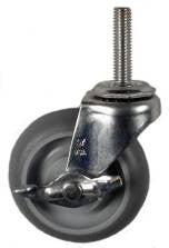 3" x 13/16" Crowned Thermoplastic Rubber (TPR) Wheel Swivel Brake Caster with 3/8" Threaded Stem - 120 Lbs Capacity