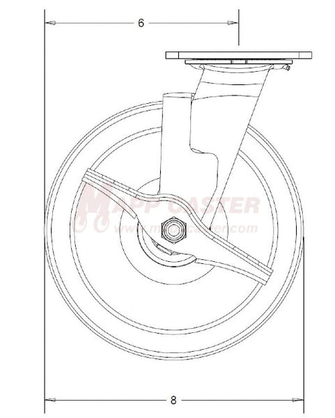 8" x 2" Polyurethane on Aluminum Wheel Swivel Brake Caster  - 1,250 Lbs Capacity