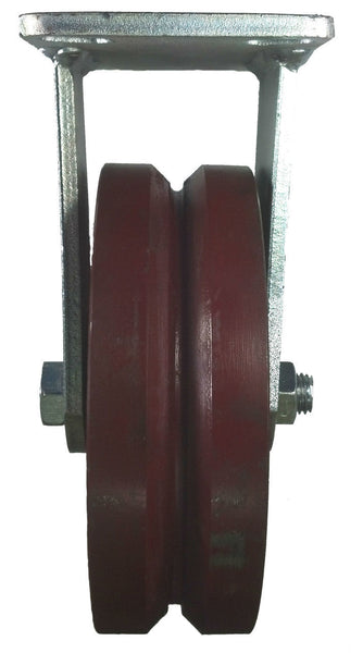 8" x 2-1/2" Ductile Steel V-Groove Wheel Rigid Caster - Part# Q7180R01DVG