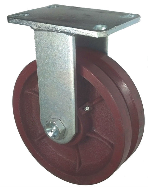 8" x 2-1/2" Ductile Steel V-Groove Wheel Rigid Caster - Part# Q7180R01DVG
