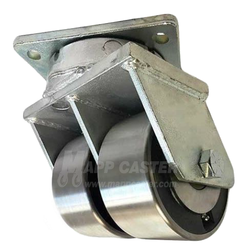 8" x 4" Forged Steel Dual Wheel P95 Swivel Caster - Part #: P95084DWTBFS