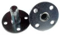 Metal socket with flange and four screw holes designed to fit a 7/16 inch grip ring stem.
