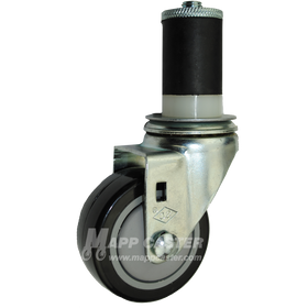 3" x 1-1/4" Black Polyurethane Wheel Swivel Caster - Select Expanding Stem Size - 300 Lbs Capacity