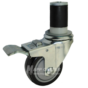 3" x 1-1/4" Black Polyurethane Wheel Swivel Caster with Total Lock Brake - Select Expanding Stem Size - 300 Lbs Capacity