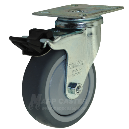 75mm Thermoplastic Rubber Wheel Swivel Caster With Brake - Part #ELPA-TPA-75K-FI-FK