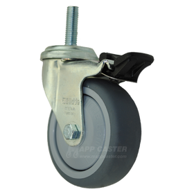 75mm x 25mm Thermoplastic Rubber Wheel Swivel Caster With Brake and 10mm-1.5 x 30mm Threaded Stem - Part #:ELRATPA75KFIFKGS10