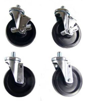 5" x 1-1/4" Polyolefin Wheel Swivel Caster with 3/4"-10 x 1" Long Threaded Stems - 300 Lbs Capacity (Set of 4)